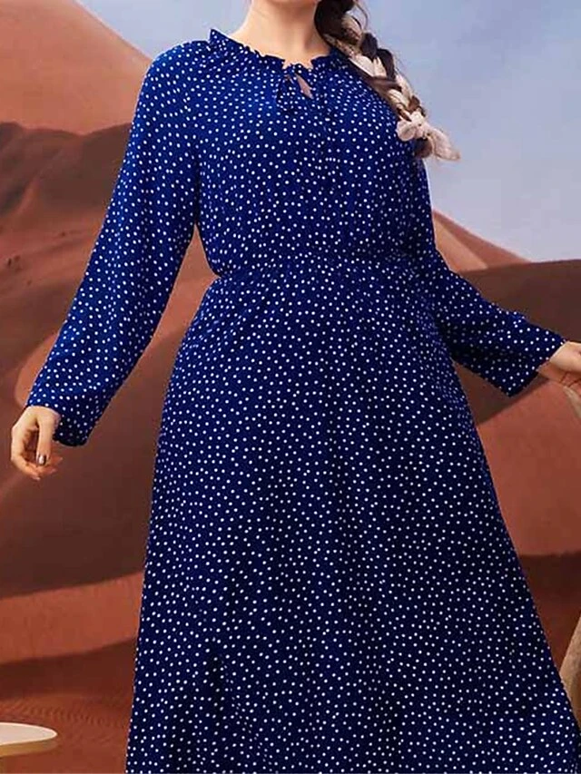 Women's Plus Size Curve Retro Elegant Vintage Dress Midi Dress Daily Holiday Print Polka Dot Crew Neck Long Sleeve Loose Fit Spring Fall 2023 Dark Blue L XL XXL 3XL 4 Women's Plus Size Curve Retro Elegant Vintage Dress Midi Dress Daily Holiday Print Polka Dot Crew Neck Long Sleeve Loose Fit Spring Fall 2023 Dark Blue L XL XXL 3XL - Image 4