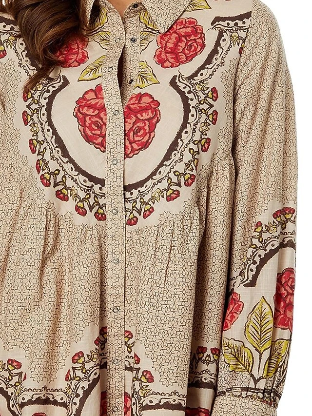 Women's Shirt Dress Casual Dress Mini Dress Outdoor Daily Vacation Polyester Vintage Retro Shirt Collar Button Print Long Sleeve Spring Fall 2023 Loose Fit Apricot Floral S M L XL 2XL 3 Women's Shirt Dress Casual Dress Mini Dress Outdoor Daily Vacation Polyester Vintage Retro Shirt Collar Button Print Long Sleeve Spring Fall 2023 Loose Fit Apricot Floral S M L XL 2XL - Image 3