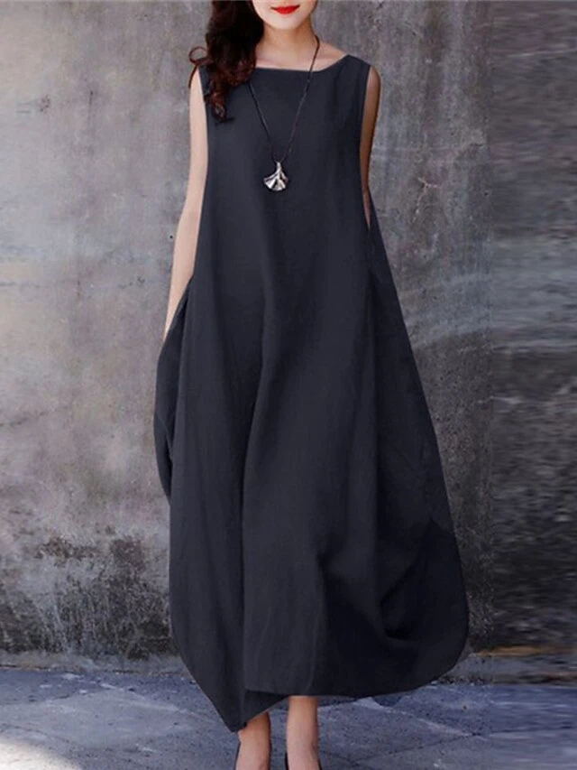 Women's Cotton Linen Dress Casual Dress Swing Dress Maxi Long Dress Cotton Blend Basic Casual Outdoor Daily Holiday Boat Neck Pocket Sleeveless Summer Spring 2023 Loose Fit Purple Brown Dark Blue 9 Women's Cotton Linen Dress Casual Dress Swing Dress Maxi Long Dress Cotton Blend Basic Casual Outdoor Daily Holiday Boat Neck Pocket Sleeveless Summer Spring 2023 Loose Fit Purple Brown Dark Blue - Image 9