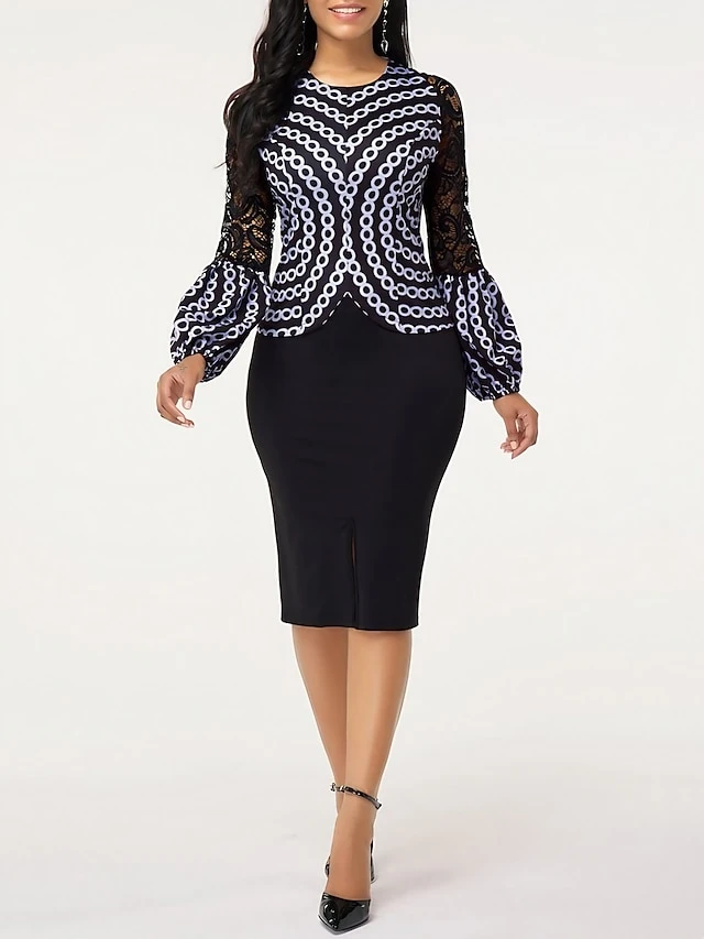 Women's Dress Set Two Piece Dress Skirt Set Knee Length Dress Black Long Sleeve Geometric Split Fall Winter Autumn Crew Neck Elegant Winter Dress Fall Dress Slim 2023 S M L XL 2XL 3XL 4XL 5XL 1 Women's Dress Set Two Piece Dress Skirt Set Knee Length Dress Black Long Sleeve Geometric Split Fall Winter Autumn Crew Neck Elegant Winter Dress Fall Dress Slim 2023 S M L XL 2XL 3XL 4XL 5XL