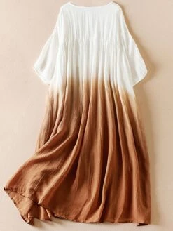 Women's Casual Dress Cotton Linen Dress Swing Dress Midi Dress Polyester Fashion Casual Outdoor Daily Vacation Crew Neck Pocket Print Half Sleeve Spring Fall Autumn 2023 Loose Fit Pink Blue Brown -HAYz Clothing Shop fdajyv1694418843228