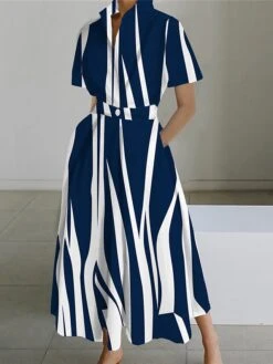 Women's Shirt Dress Casual Dress Swing Dress Maxi Long Dress Outdoor Office Daily Polyester Fashion Modern Shirt Collar Button Pocket Short Sleeve Summer Spring 2023 Loose Fit ArmyGreen Black Royal