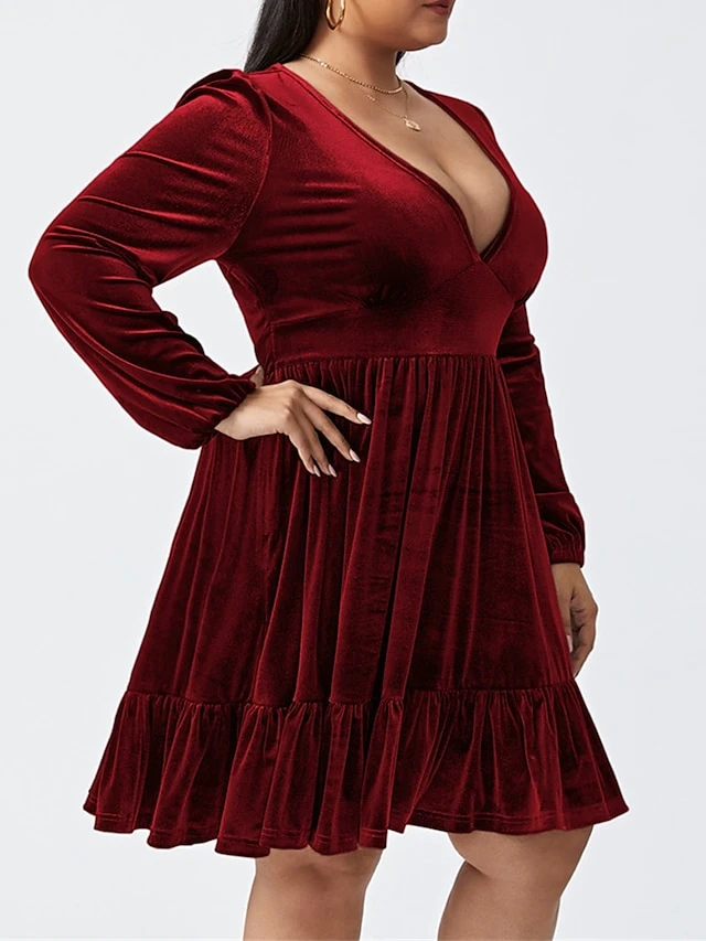 Women‘s Plus Size Curve Party Dress Velvet Dress Cocktail Dress Mini Dress Black Wine Royal Blue Long Sleeve Pure Color Ruched Spring Fall Winter V Neck Fashion Birthday Wedding Guest Vacation 2023 7 Women‘s Plus Size Curve Party Dress Velvet Dress Cocktail Dress Mini Dress Black Wine Royal Blue Long Sleeve Pure Color Ruched Spring Fall Winter V Neck Fashion Birthday Wedding Guest Vacation 2023 - Image 7