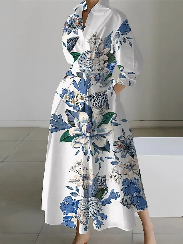 Women's Shirt Dress Casual Dress Swing Dress Maxi Long Dress Outdoor Office Daily Polyester Fashion Modern Shirt Collar Button Pocket Long Sleeve Spring Fall Winter 2023 Loose Fit White Yellow Dark 3 Women's Shirt Dress Casual Dress Swing Dress Maxi Long Dress Outdoor Office Daily Polyester Fashion Modern Shirt Collar Button Pocket Long Sleeve Spring Fall Winter 2023 Loose Fit White Yellow Dark - Image 3