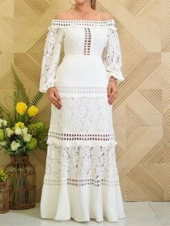 Women‘s Plus Size Curve Flattering Dresses Elegant Apple Shaped Dress Wedding Guest Party Dress Print Off Shoulder Ruffle Long Sleeve Spring Fall Prom Dress Maxi Long Dress Party Going Out Dress Lace -HAYz Clothing Shop fdvvkm1659508710196