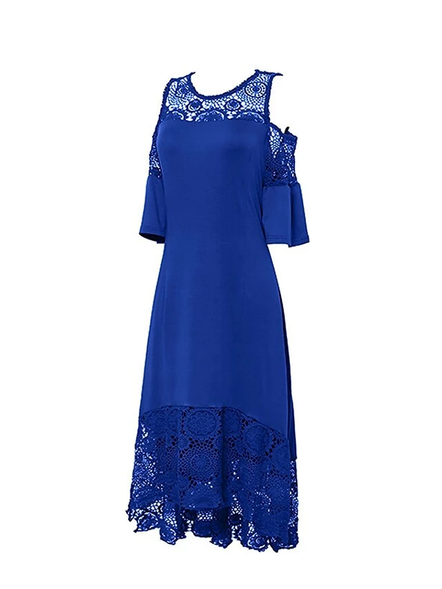 Women‘s Plus Size Curve Party Dress Solid Color Crew Neck Lace Half Sleeve Spring Fall Elegant Formal Maxi Long Dress Party Vacation Dress 6 Women‘s Plus Size Curve Party Dress Solid Color Crew Neck Lace Half Sleeve Spring Fall Elegant Formal Maxi Long Dress Party Vacation Dress - Image 6