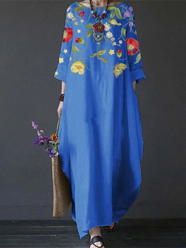 Women's Casual Dress White Dress A Line Dress Long Dress Maxi Dress Polyester Streetwear Modern Outdoor Daily Holiday Crew Neck Print 3/4 Length Sleeve Summer Spring Fall 2023 Regular Fit Black White 3 Women's Casual Dress White Dress A Line Dress Long Dress Maxi Dress Polyester Streetwear Modern Outdoor Daily Holiday Crew Neck Print 3/4 Length Sleeve Summer Spring Fall 2023 Regular Fit Black White - Image 3