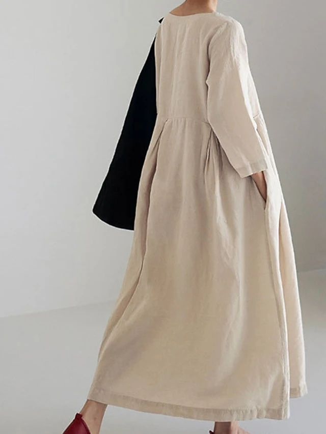 Women's Casual Dress Cotton Dress Swing Dress Maxi Long Dress Cotton Casual Outdoor Winter Dress Holiday Crew Neck Ruched Pocket Long Sleeve Summer Spring Fall 2023 Loose Fit Black Dark Green Brown 3 Women's Casual Dress Cotton Dress Swing Dress Maxi Long Dress Cotton Casual Outdoor Winter Dress Holiday Crew Neck Ruched Pocket Long Sleeve Summer Spring Fall 2023 Loose Fit Black Dark Green Brown - Image 3