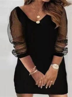 Women‘s Plus Size Curve Holiday Dress Floral V Neck Mesh Long Sleeve Fall Spring Casual Mini Dress Casual Daily DressSheath DressBlack DressPrint -HAYz Clothing Shop felvuw1647491216907