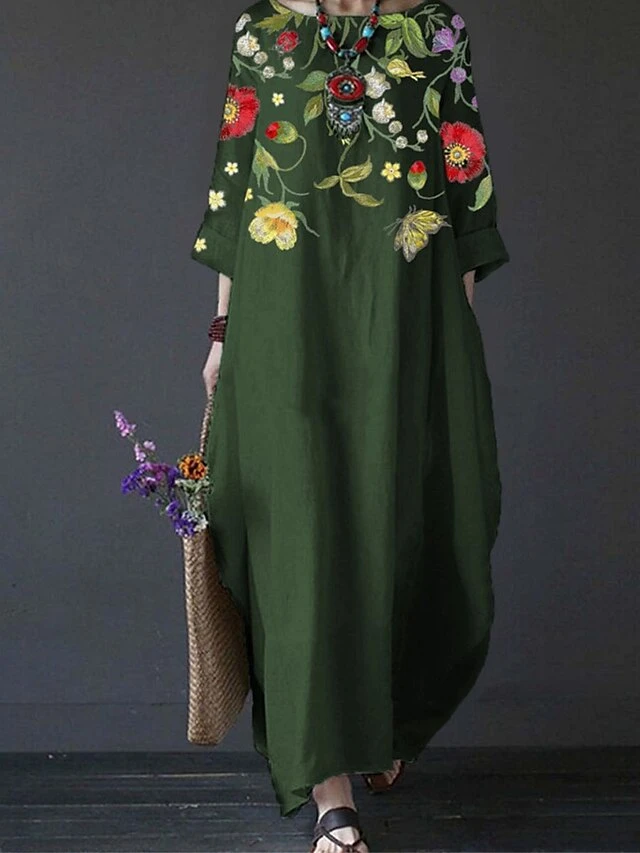 Women's Casual Dress White Dress A Line Dress Long Dress Maxi Dress Polyester Streetwear Modern Outdoor Daily Holiday Crew Neck Print 3/4 Length Sleeve Summer Spring Fall 2023 Regular Fit Black White 2 Women's Casual Dress White Dress A Line Dress Long Dress Maxi Dress Polyester Streetwear Modern Outdoor Daily Holiday Crew Neck Print 3/4 Length Sleeve Summer Spring Fall 2023 Regular Fit Black White - Image 2