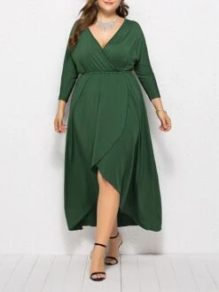 Women's Plus Size Work Dress Black Dress A Line Dress Fashion Long Dress Maxi Dress Ruched V Neck Long Sleeve Plain Loose Fit Black Wine Dark Green Fall XL XXL 3XL 4XL -HAYz Clothing Shop ffhqqg1693203508230