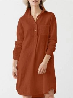 Women's Plus Size Curve Shirt Dress Casual Dress Solid Color Midi Dress Long Sleeve Ruched Shirt Collar Fashion Outdoor White Brown Fall Winter L XL XXL 3XL 4XL