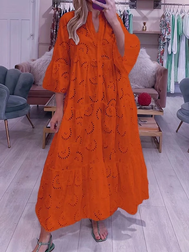 Women's Shirt Dress Casual Dress Swing Dress Maxi Long Dress Outdoor Daily Vacation Cotton Fashion Modern Split Neck Lace Button 3/4 Length Sleeve Summer Spring Fall 2023 Loose Fit White Yellow Red 10 Women's Shirt Dress Casual Dress Swing Dress Maxi Long Dress Outdoor Daily Vacation Cotton Fashion Modern Split Neck Lace Button 3/4 Length Sleeve Summer Spring Fall 2023 Loose Fit White Yellow Red - Image 10