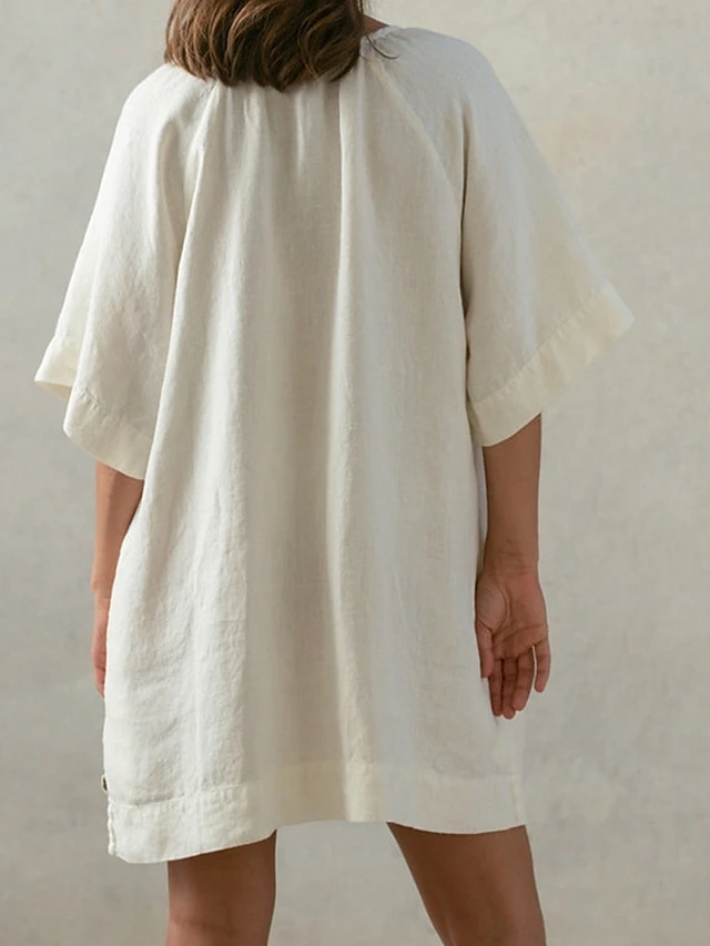 Women's Casual Dress Cotton Linen Dress Mini Dress Cotton Basic Casual Home Daily Vacation V Neck Pocket Short Sleeve Fall Autumn 2023 Loose Fit Apricot Plain S M L 5 Women's Casual Dress Cotton Linen Dress Mini Dress Cotton Basic Casual Home Daily Vacation V Neck Pocket Short Sleeve Fall Autumn 2023 Loose Fit Apricot Plain S M L - Image 5