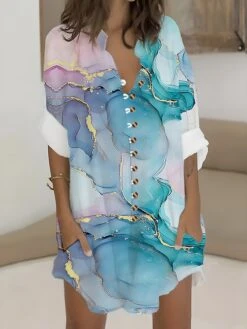 Women's Shirt Dress Casual Dress Cotton Linen Dress Mini Dress Polyester Fashion Casual Daily Outdoor Daily Vacation Shirt Collar Button Pocket Long Sleeve Summer Spring Fall 2023 Loose Fit Pink Navy -HAYz Clothing Shop fhbyee1697016999654