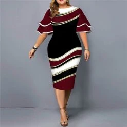 Women‘s Plus Size Curve Party Dress Color Block Crew Neck Print Short Sleeve Spring Fall Work Casual Prom Dress Knee Length Dress Casual Daily DressHomecoming Dress -HAYz Clothing Shop fhfifu1639471972138