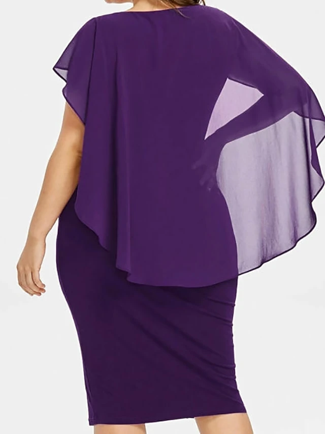 Women‘s Plus Size Curve Party Dress Solid Color Crew Neck Short Sleeve Fall Spring Elegant Prom Dress Midi Dress Formal Party Dress 5 Women‘s Plus Size Curve Party Dress Solid Color Crew Neck Short Sleeve Fall Spring Elegant Prom Dress Midi Dress Formal Party Dress - Image 5