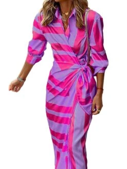 Women's Shirt Dress Shift Dress Wrap Dress Maxi Long Dress Winter Dress Daily Holiday Polyester Sexy Casual Shirt Collar Lace Up Tie Belt Long Sleeve Spring Fall Winter 2023 Regular Fit Purple Orange -HAYz Clothing Shop fivdlw1656659821877