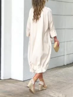 Women's Shirt Dress Casual Dress Shift Dress Midi Dress Outdoor Office Business Polyester Basic Modern Shirt Collar Button Pocket 3/4 Length Sleeve Summer Spring Fall 2023 Loose Fit White Plain S M L -HAYz Clothing Shop fjicvc1683540649106