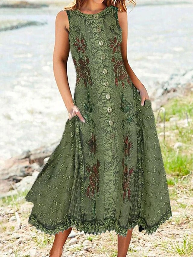 Women's Two Piece Dress Set Casual Dress Swing Dress Outdoor Daily Fashion Modern Button Pocket Midi Dress Crew Neck Short Sleeve Floral Loose Fit Pink Blue Green Summer Spring S M L XL XXL 3 Women's Two Piece Dress Set Casual Dress Swing Dress Outdoor Daily Fashion Modern Button Pocket Midi Dress Crew Neck Short Sleeve Floral Loose Fit Pink Blue Green Summer Spring S M L XL XXL - Image 3