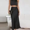 Women's Two Piece Dress Set Casual Dress Skirt Set Daily Holiday Fashion Sexy Ruched Long Dress Maxi Dress Stand Collar Sleeveless Plain Regular Fit Black White Light Green Summer Spring S M L XL