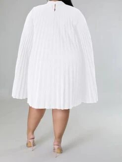 Women‘s Plus Size Curve Casual Dress Shift Dress Solid Color Midi Dress Long Sleeve Pleated Stand Collar Basic Daily Black White Fall Spring XL XXL 3XL 4XL 5XL -HAYz Clothing Shop flggnb1672817483615