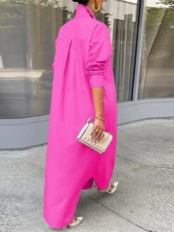 Women's Shirt Dress Casual Dress Shift Dress Maxi Long Dress Outdoor Daily Vacation Polyester Fashion Modern Shirt Collar Button Split Long Sleeve Summer Spring Fall 2023 Loose Fit White Blue Green -HAYz Clothing Shop fnhbov1689847491826