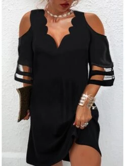 Women‘s Plus Size Curve Holiday Dress Solid Color V Neck Ruched Short Sleeve Fall Spring Basic Casual Short Mini Dress Daily Back To School Dress Print