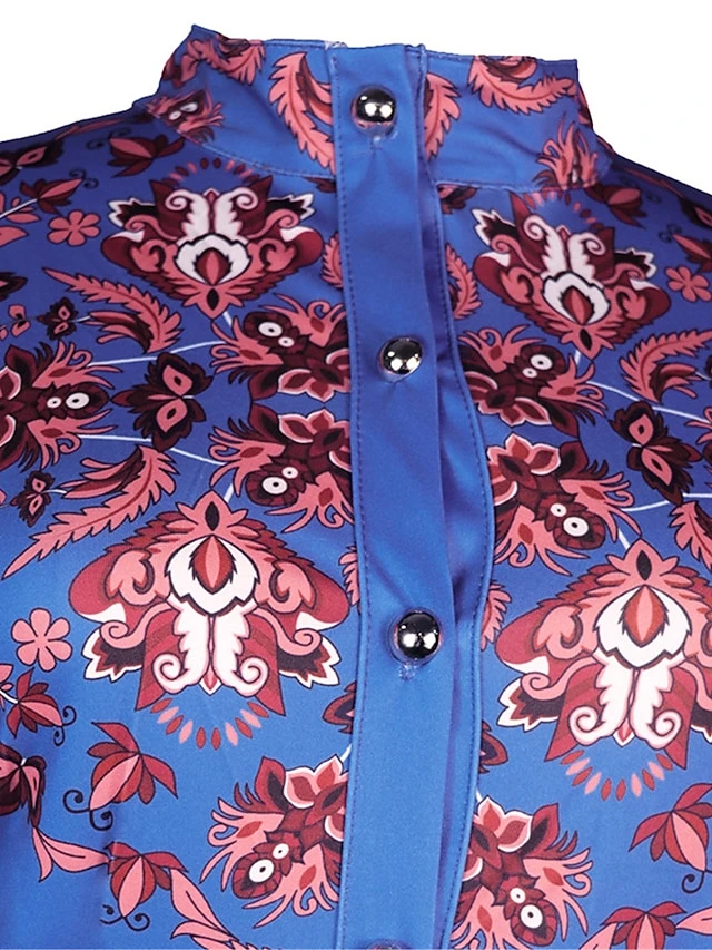 Women's Shirt Dress Casual Dress Bodycon Midi Dress Outdoor Office Daily Polyester Fashion Romantic Stand Collar Button Print Long Sleeve Summer Spring Fall 2023 Slim Blue Khaki Floral S M L XL 2XL 15 Women's Shirt Dress Casual Dress Bodycon Midi Dress Outdoor Office Daily Polyester Fashion Romantic Stand Collar Button Print Long Sleeve Summer Spring Fall 2023 Slim Blue Khaki Floral S M L XL 2XL - Image 15