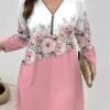 Women's Plus Size Curve Casual Dress Winter Dress Floral Gradient Mini Dress Long Sleeve Print V Neck Fashion Outdoor Yellow Pink Fall Winter L XL 2XL 3XL 4XL