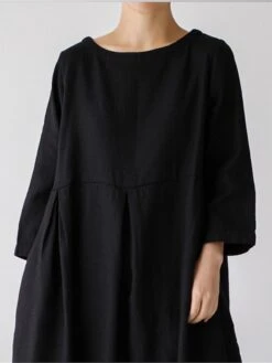 Women's Cotton Linen Dress Casual Dress Swing Dress Maxi Long Dress Cotton Blend Basic Classic Outdoor Daily Crew Neck Pocket Smocked Long Sleeve Summer Spring Fall 2023 Loose Fit Black Yellow Green -HAYz Clothing Shop fntzmf1673850080655