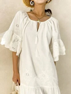Women's Cotton Linen Dress Casual Dress Mini Dress Cotton Blend Basic Classic Daily Vacation Crew Neck Lace Half Sleeve Summer Spring 2023 Loose Fit White Pure Color S M L XL 7 Women's Cotton Linen Dress Casual Dress Mini Dress Cotton Blend Basic Classic Daily Vacation Crew Neck Lace Half Sleeve Summer Spring 2023 Loose Fit White Pure Color S M L XL -HAYz Clothing Shop fodbup1688695424691