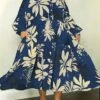 Women‘s Plus Size Curve Denim Dress Casual Dress Swing Dress Leaf Midi Dress Long Sleeve Button Print Shirt Collar Fashion Daily White Blue Fall Spring XL XXL 3XL 4XL 5XL