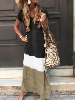 Women's T Shirt Dress Tee Dress Maxi Long Dress Black Blue Gray Yellow Red Short Sleeve Color Block Patchwork Spring Summer Round Neck Casual Boom Sale Dress S M L XL XXL 3XL 4XL 5XL