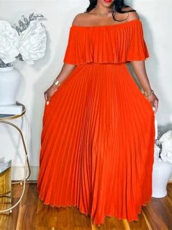 Women‘s Plus Size Curve Party Dress Pure Color Off Shoulder Half Sleeve Spring Fall Elegant Prom Dress Maxi Long Dress Party Dress -HAYz Clothing Shop fopknu1663320361833