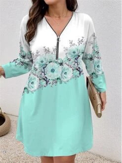 Women's Plus Size Curve Casual Dress Winter Dress Floral Gradient Mini Dress Long Sleeve Print V Neck Fashion Outdoor Yellow Pink Fall Winter L XL 2XL 3XL 4XL -HAYz Clothing Shop foqgok1697781490837