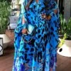 Women‘s Plus Size Curve Holiday Dress Print V Neck Print Long Sleeve Spring Fall Boho Stylish Maxi Long Dress Holiday Vacation Dress Loose Fit