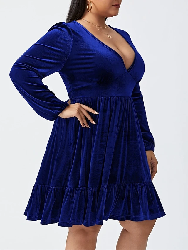 Women‘s Plus Size Curve Party Dress Velvet Dress Cocktail Dress Mini Dress Black Wine Royal Blue Long Sleeve Pure Color Ruched Spring Fall Winter V Neck Fashion Birthday Wedding Guest Vacation 2023 16 Women‘s Plus Size Curve Party Dress Velvet Dress Cocktail Dress Mini Dress Black Wine Royal Blue Long Sleeve Pure Color Ruched Spring Fall Winter V Neck Fashion Birthday Wedding Guest Vacation 2023 - Image 16