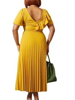 Women‘s Plus Size Curve Party Dress Solid Color V Neck Ruched Short Sleeve Fall Spring Work Prom Dress Maxi Long Dress Party Holiday Dress Ruffle -HAYz Clothing Shop fpulcz1648636997087