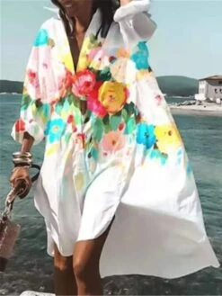 Women's Shirt Dress Casual Dress Shift Dress Midi Dress Outdoor Daily Going Out Polyester Fashion Casual Shirt Collar Button High Low Dress Long Sleeve Summer Spring Fall 2023 Loose Fit Yellow Red -HAYz Clothing Shop fqayho1672137077830