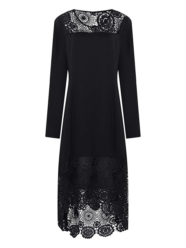 Women‘s Plus Size Curve Party Dress Lace Dress Cocktail Dress Midi Dress Black Wine Blue Long Sleeve Pure Color Lace Summer Spring Fall Crew Neck Fashion Winter Dress Birthday Wedding Guest 2023 5 Women‘s Plus Size Curve Party Dress Lace Dress Cocktail Dress Midi Dress Black Wine Blue Long Sleeve Pure Color Lace Summer Spring Fall Crew Neck Fashion Winter Dress Birthday Wedding Guest 2023 - Image 5