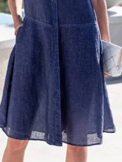 Women's Shirt Dress Casual Dress Cotton Linen Dress Midi Dress Linen / Cotton Blend Fashion Modern Outdoor Daily Vacation Shirt Collar Button Pocket Half Sleeve Summer Spring Fall 2023 Loose Fit Blue -HAYz Clothing Shop fqnpkb1691490835551