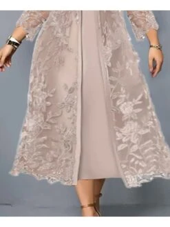 Women's Plus Size Curve Two Piece Dress Party Dress Print Crew Neck 3/4 Length Sleeve Spring Fall Work Midi Dress Formal Vacation Dress -HAYz Clothing Shop fqxeeq1659687927941