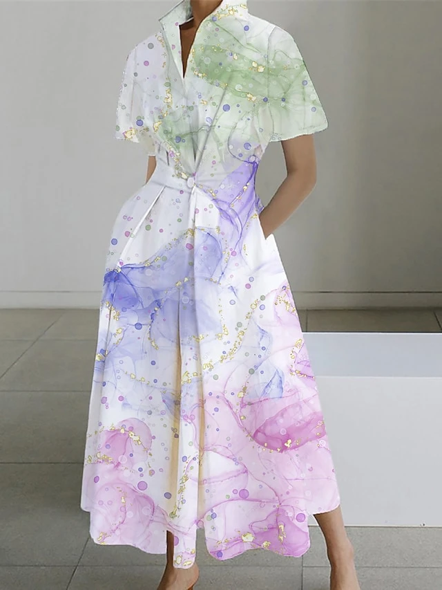 Women's Shirt Dress Casual Dress Swing Dress Maxi Long Dress Outdoor Office Daily Polyester Fashion Modern Shirt Collar Button Pocket Short Sleeve Summer Spring 2023 Loose Fit Pink Red Navy Blue Ombre 2 Women's Shirt Dress Casual Dress Swing Dress Maxi Long Dress Outdoor Office Daily Polyester Fashion Modern Shirt Collar Button Pocket Short Sleeve Summer Spring 2023 Loose Fit Pink Red Navy Blue Ombre - Image 2