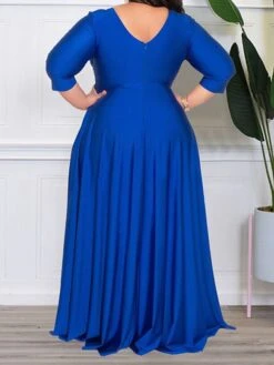 Women‘s Plus Size Curve Party Dress Solid Color V Neck Ruched Long Sleeve Winter Fall Stylish Elegant Maxi Long Dress Formal Party Dress -HAYz Clothing Shop frlser1661850484590