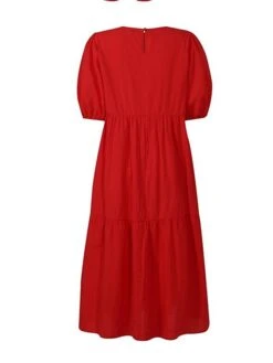 Women's Casual Dress Cotton Linen Dress Swing Dress Maxi Long Dress Cotton Blend Basic Casual Outdoor Daily Holiday Crew Neck Ruched Pocket Half Sleeve Summer Spring 2023 Loose Fit Black White Red -HAYz Clothing Shop frpjan1657768775745