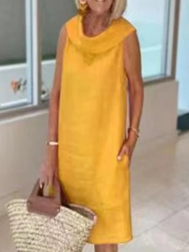 Women's Casual Dress Cotton Linen Dress Shift Dress Midi Dress Cotton Blend Fashion Basic Outdoor Daily Vacation Cowl Neck Pocket Sleeveless Summer Spring 2023 Loose Fit Black Yellow Pink Plain S M L 1 Women's Casual Dress Cotton Linen Dress Shift Dress Midi Dress Cotton Blend Fashion Basic Outdoor Daily Vacation Cowl Neck Pocket Sleeveless Summer Spring 2023 Loose Fit Black Yellow Pink Plain S M L