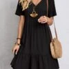 Women's Casual Dress Cotton Linen Dress Swing Dress Mini Dress Polyester Basic Classic Outdoor Daily Vacation V Neck Ruffle Short Sleeve Summer Spring 2023 Regular Fit Black Pink Red Plain S M L XL