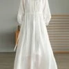 Women's Casual Dress Cotton Linen Dress Swing Dress Maxi Long Dress Cotton Blend Basic Modern Outdoor Daily Vacation V Neck Lace Patchwork Long Sleeve Summer Spring Fall 2023 Regular Fit White Plain