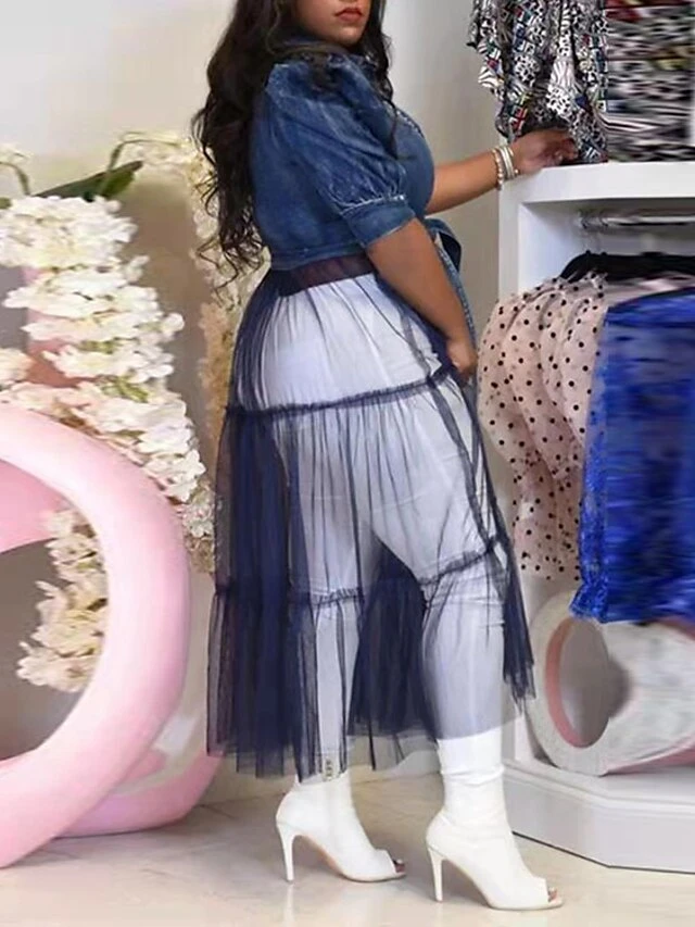 Women‘s Plus Size Curve Holiday Dress Solid Color Shirt Collar Mesh Long Sleeve Fall Spring Basic Casual Preppy Maxi Long Dress Casual Daily DressCotton 5 Women‘s Plus Size Curve Holiday Dress Solid Color Shirt Collar Mesh Long Sleeve Fall Spring Basic Casual Preppy Maxi Long Dress Casual Daily DressCotton - Image 5